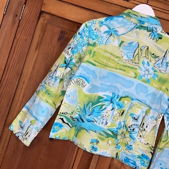 KEREN HERT Blue & Green Sailboat sequins Shirt Sz. S - Picture 9 of 17